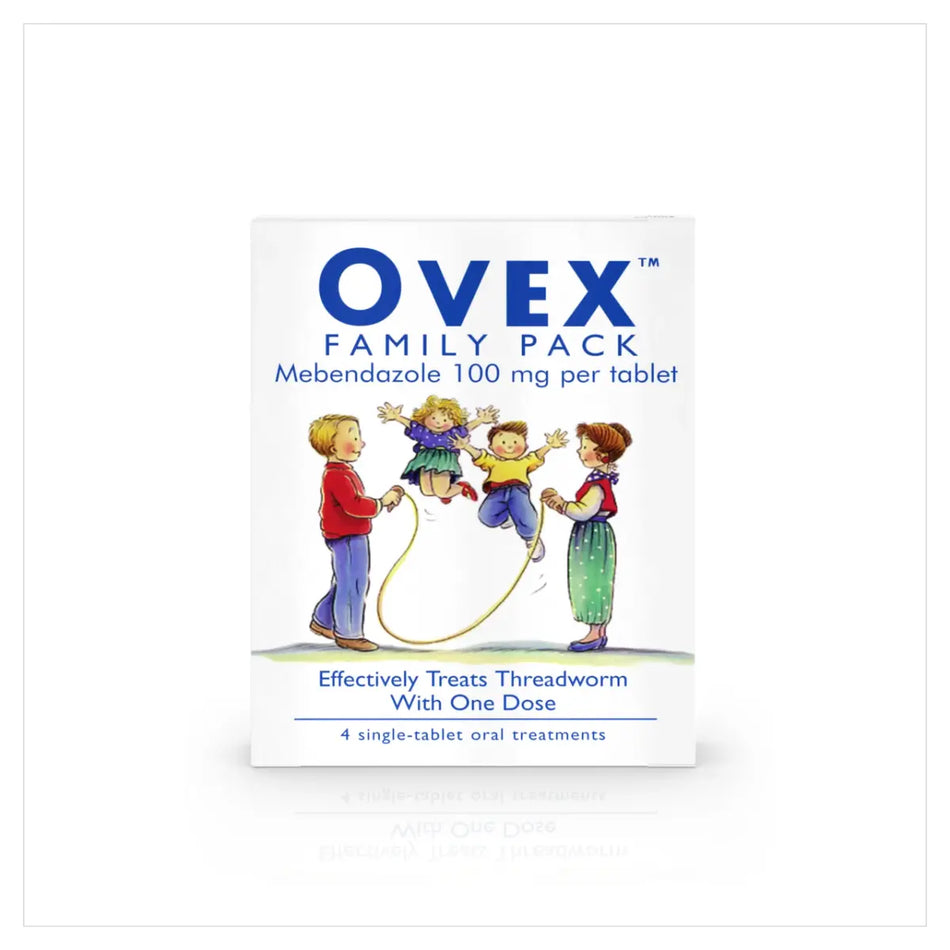 Ovex Family Pack Mebendazole 100mg Threadworm Tablets - 4 Tablets