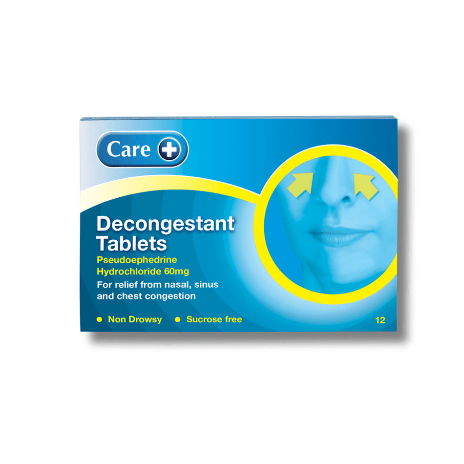 Care Decongestant Tablets Pseudoephedrine 60mg - 12 Tablets