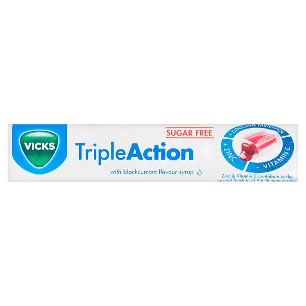 Vicks Triple Action Blackcurrant Lozenges with Zinc & Vitamin C Sugar Free - 42g