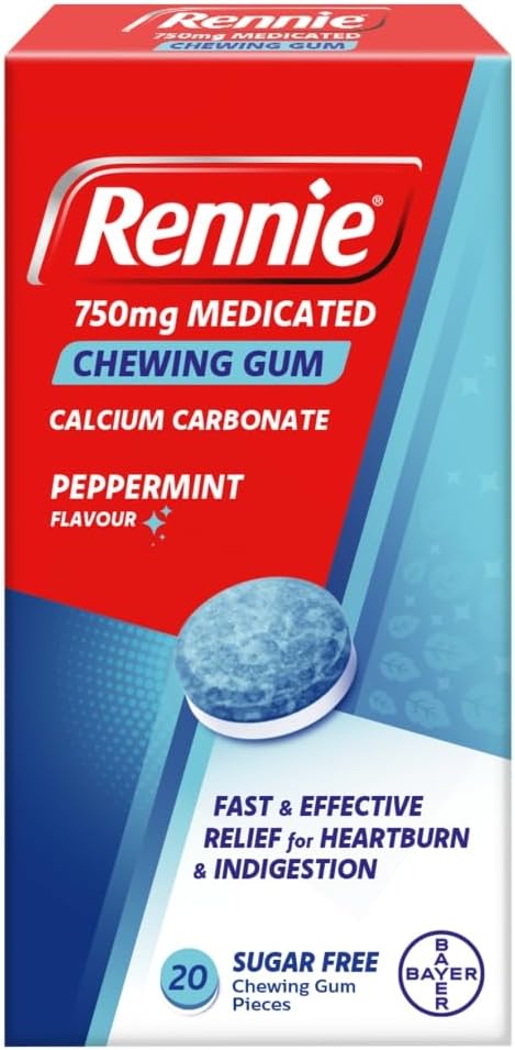 Rennie Medicated Chewing Gum Peppermint 750mg - 20 Pieces