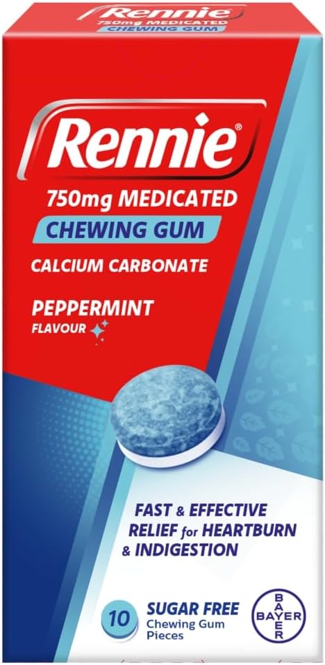 Rennie Medicated Chewing Gum Peppermint 750mg - 10 Pieces