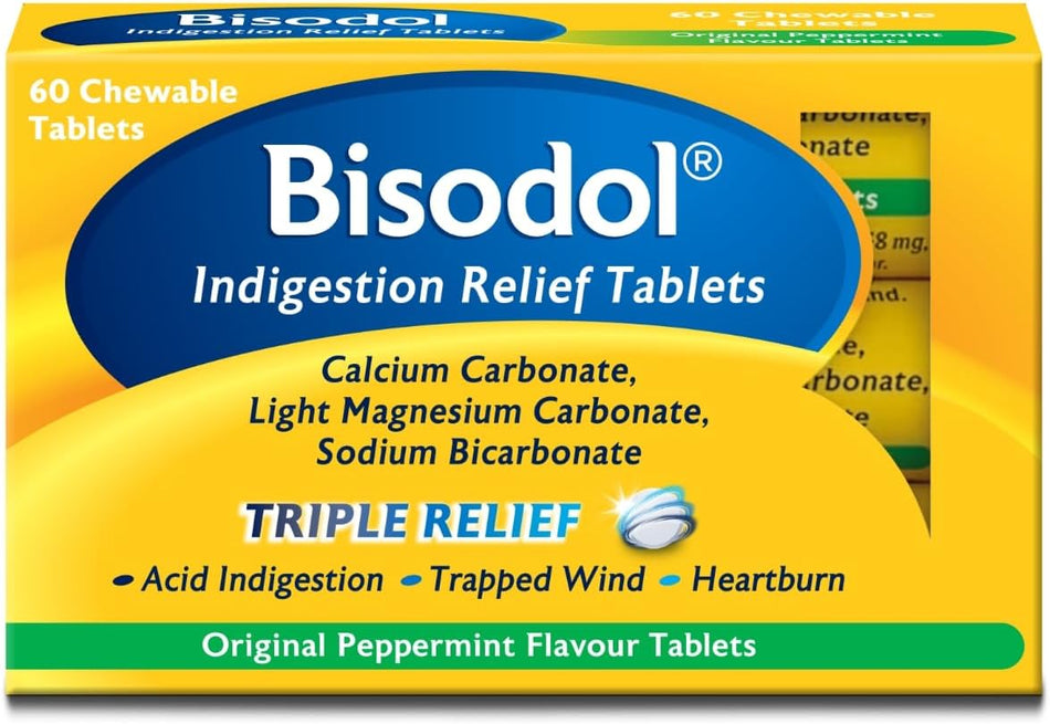 Bisodol Indigestion Relief Tablets Original Peppermint - 60 Chewable Tablets
