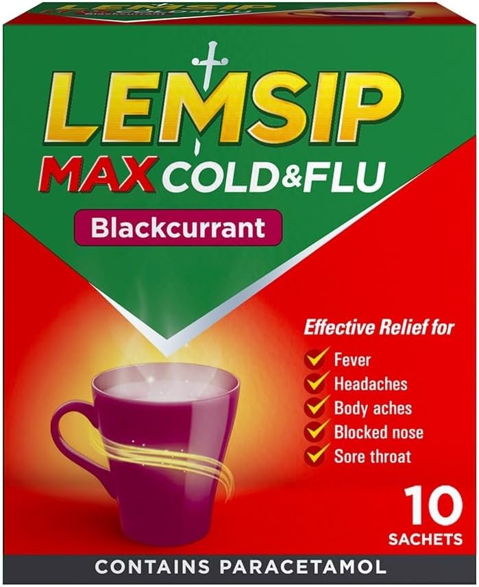 Lemsip Max Cold & Flu Blackcurrant Sachets - 10 Sachets
