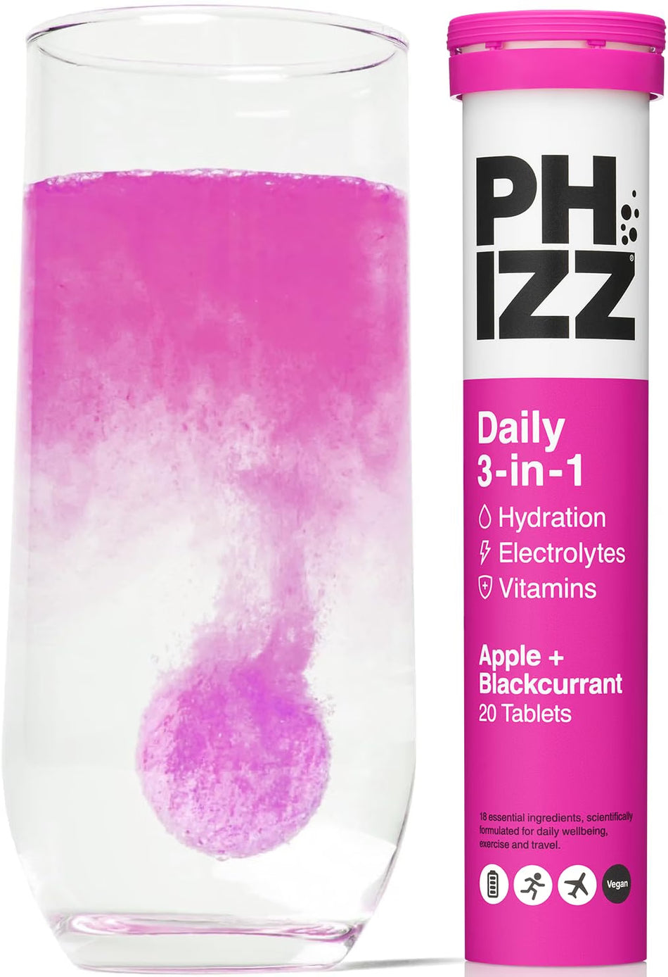 Phizz Daily 3-in-1 Hydration, Electrolyte & Vitamin Tablets Apple & Blackcurrant - 20 Tablets
