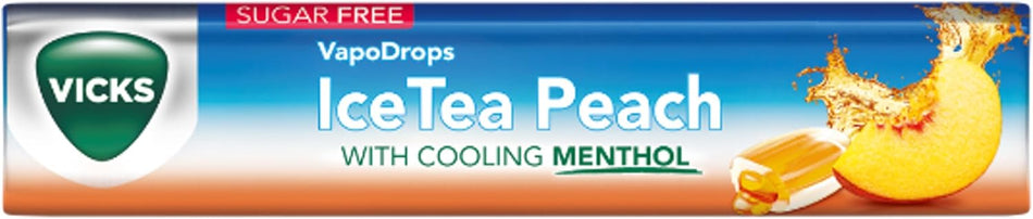 Vicks VapoDrops Ice Tea Peach Cooling Menthol Sugar Free Lozenges Stick - 42g