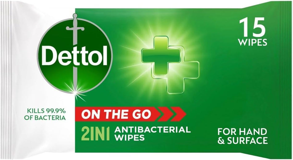 Dettol 2 in 1 Wipes - 15 Wipes