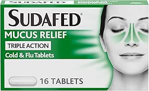 Sudafed Mucus Relief Triple Action Tablets - 16 Tablets