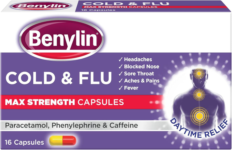 Benylin Cold & Flu Max Strength Capsules - 16 Capsules