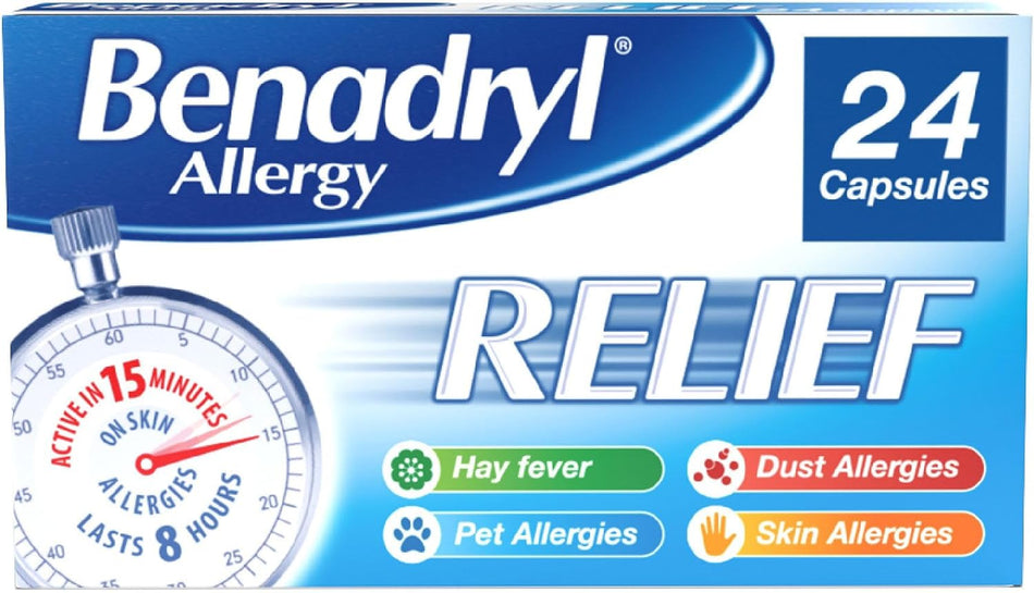 Benadryl Allergy Relief Acrivastine 8mg Capsules - 24 Capsules
