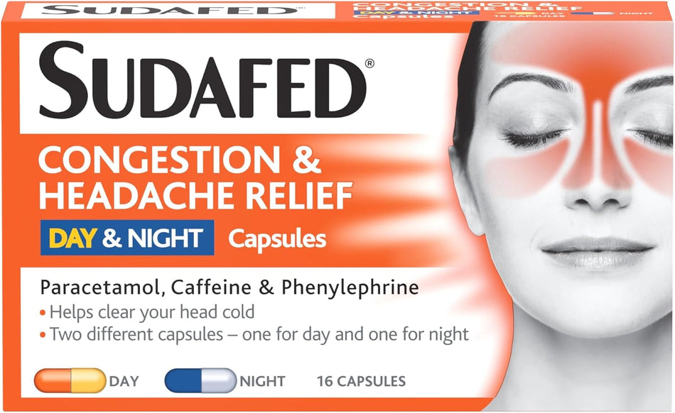 Sudafed Congestion & Headache Relief Day & Night - 16 Capsules