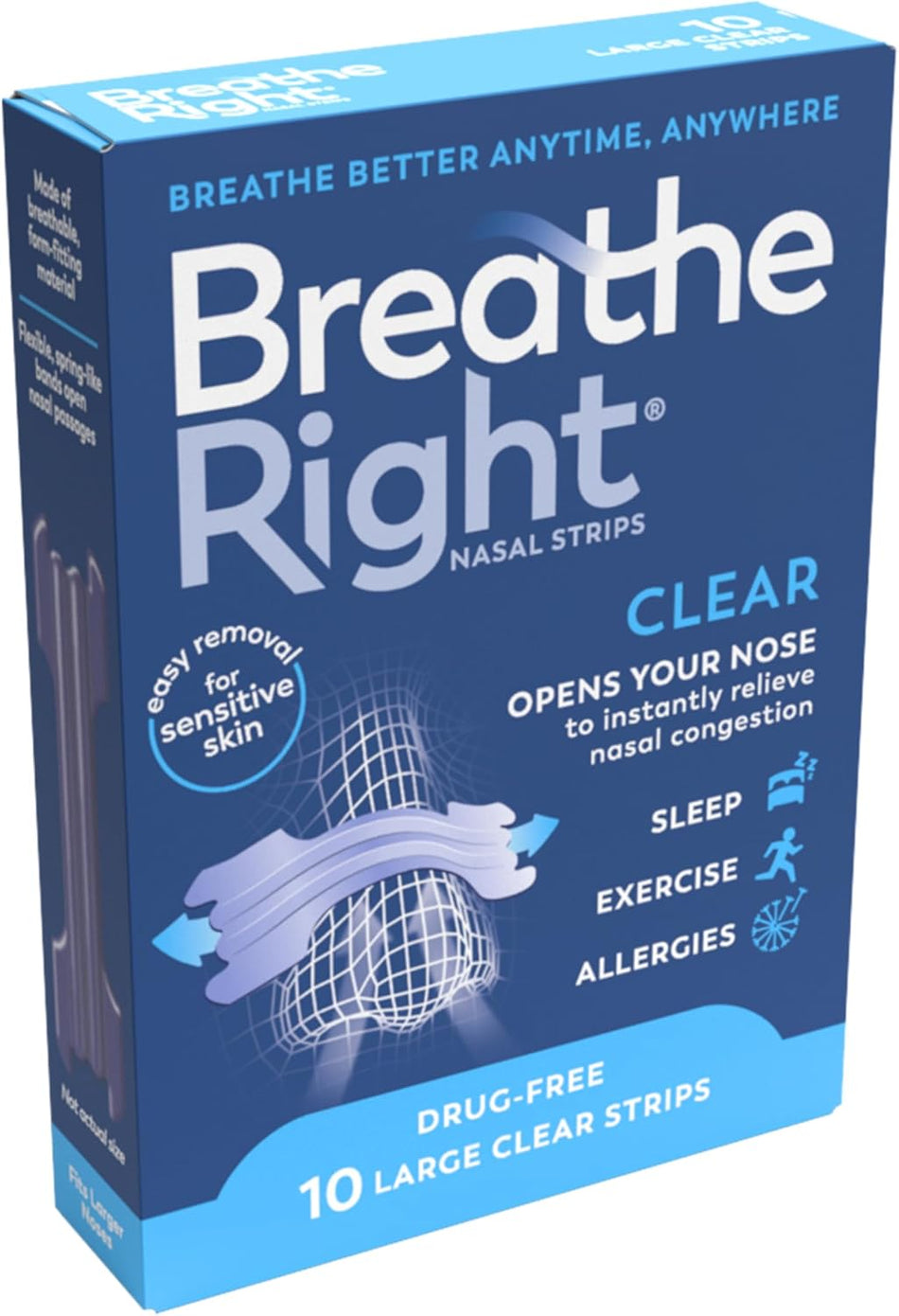 Breathe Right Nasal Strips Clear Large - 10 Strips