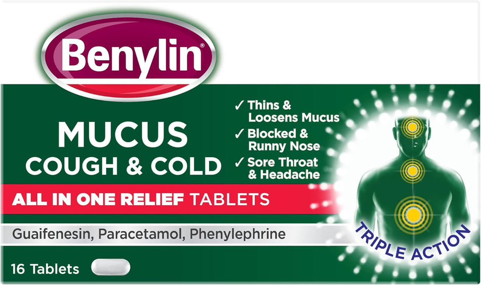 Benylin Mucus Cough & Cold All In One Relief Tablets - 16 Tablets
