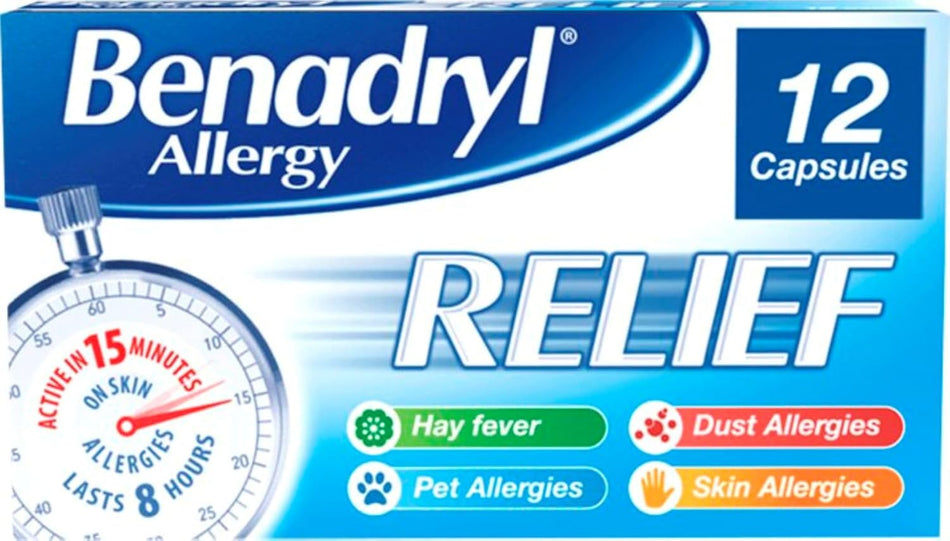 Benadryl Allergy Relief Acrivastine 8mg Capsules - 12 Capsules