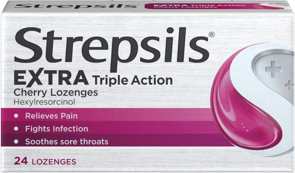 Strepsils Extra Triple Action Cherry - 24 Lozenges
