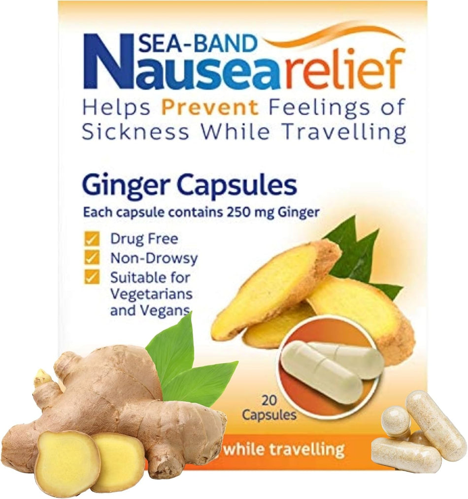 Sea-Band Nausea Relief Ginger Capsules - 20 Capsules