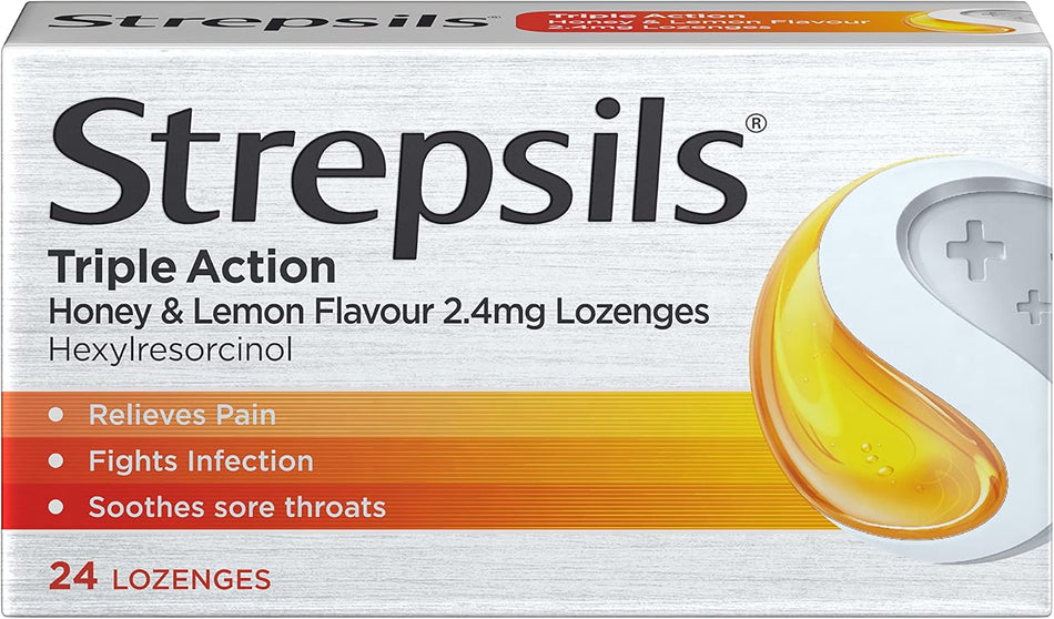 Strepsils Triple Action Honey & Lemon - 24 Lozenges