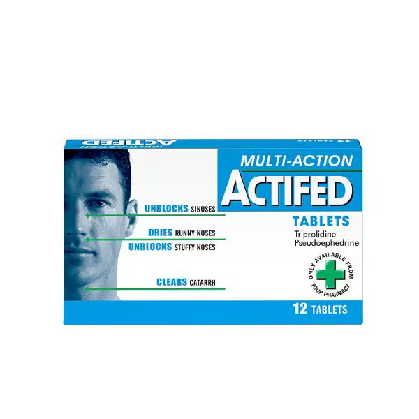 Actifed Multi-Action Tablets Pseudoephedrine & Triprolidine - 12 Tablets