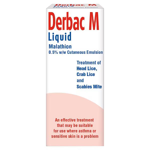 Derbac-M Liquid Malathion 0.5% for Head Lice, Crab Lice & Scabies - 150ml