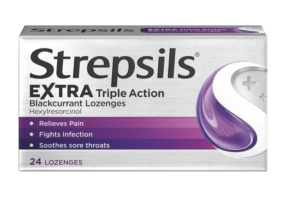Strepsils Extra Triple Action Blackcurrant - 24 Lozenges